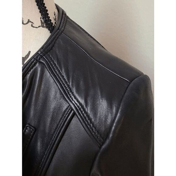 MICHAEL KORS Black Genuine Leather Moto Biker Jacket Zip Up SIZE S MSRP $595 - Picture 8 of 14